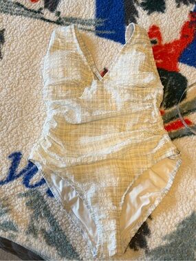 Textured One-Piece Swimsuit in Light Blue and White pattern
